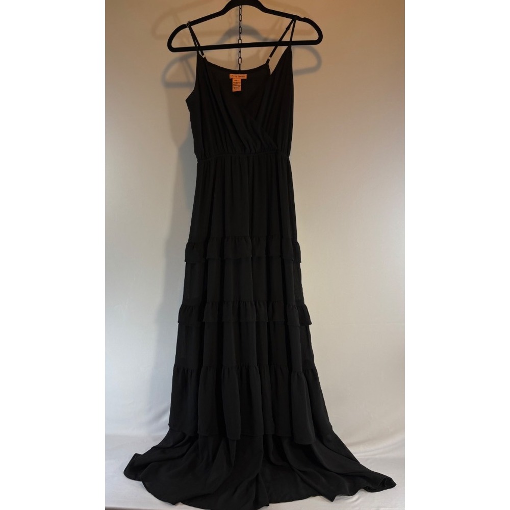 Flying Tomato Black Tiered Maxi Dress Boho Spaghetti Strap Size Small